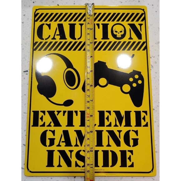 8x11.5 Tin Yellow Warning Sign CAUTION EXTREME GAMING INSIDE Man Cave Game Room - Picture 9 of 10
